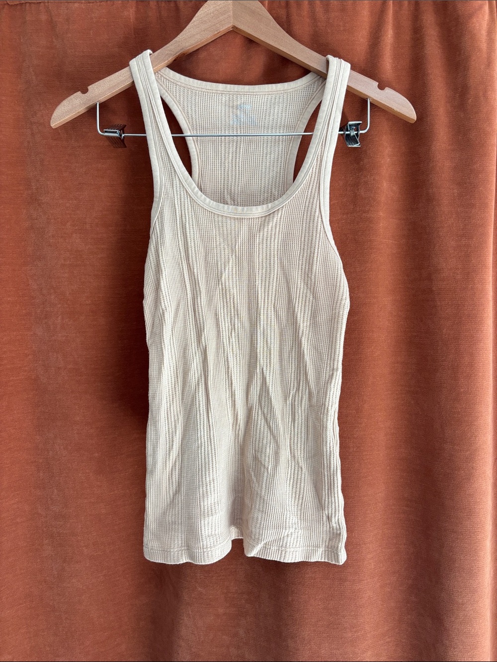 aerie Cream Ribbed Tank Top - Scoop Neck